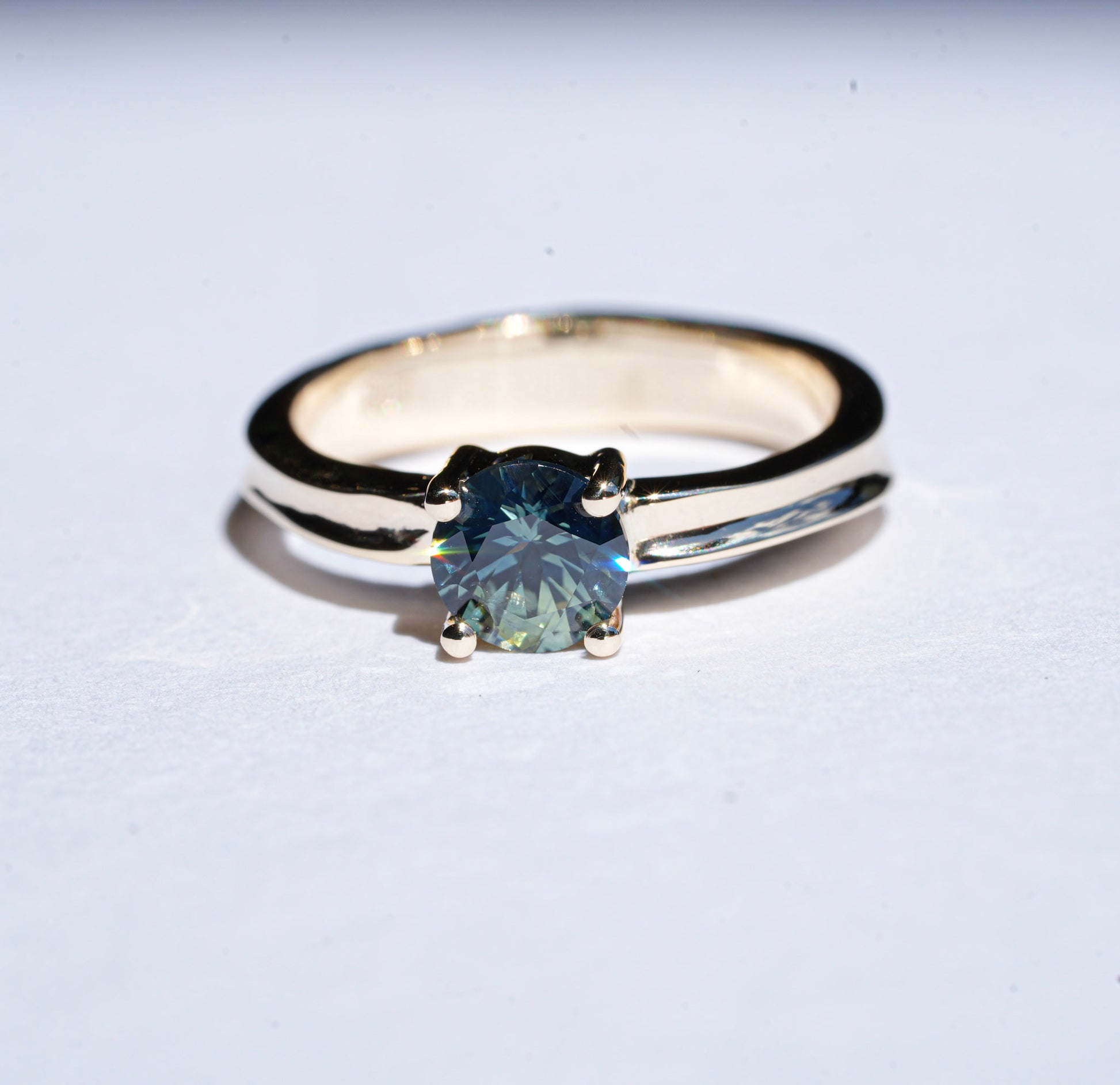 Mid Blush Green Natural Sapphire + Wave Ring
