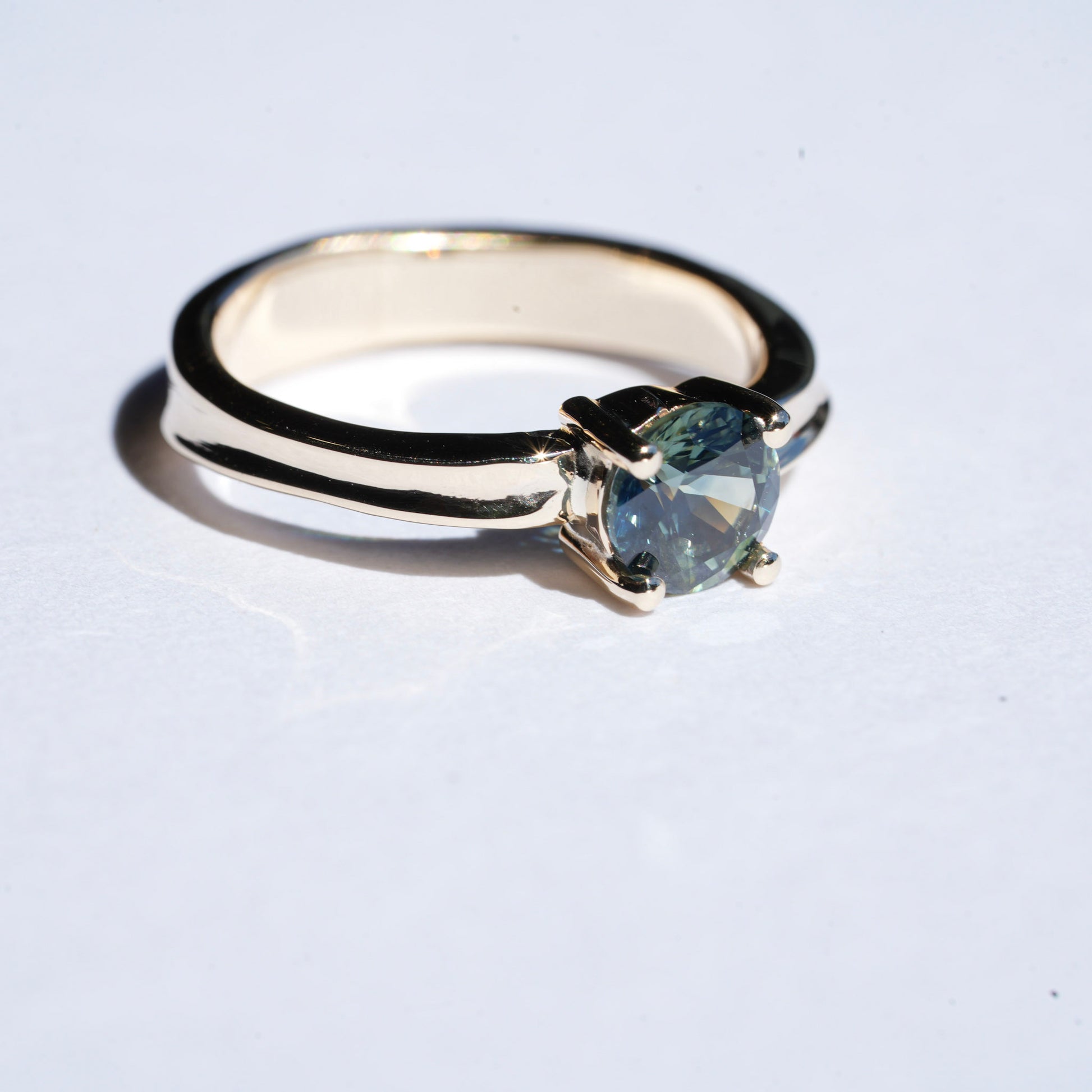 Mid Blush Green Natural Sapphire + Wave Ring