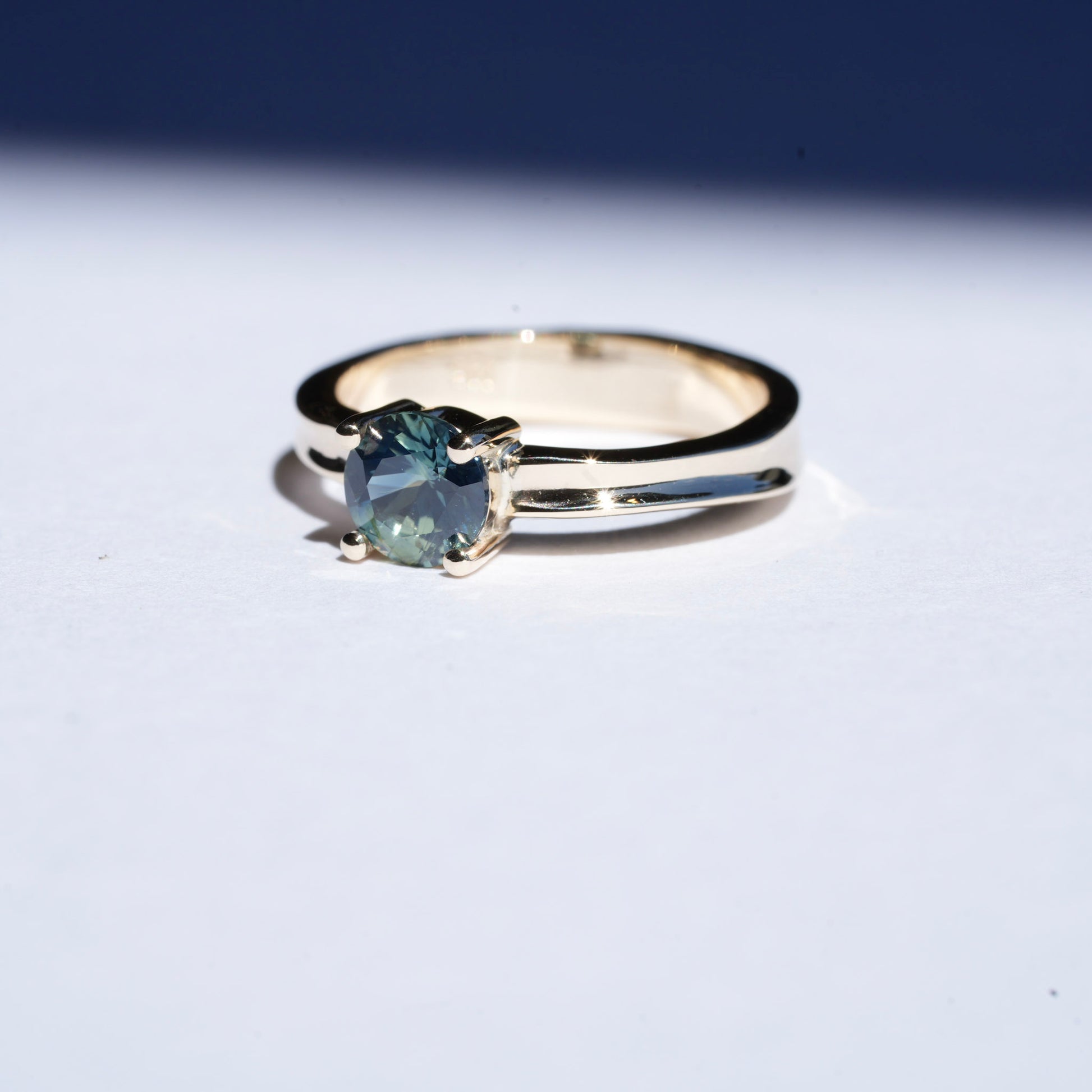 Mid Blush Green Natural Sapphire + Wave Ring