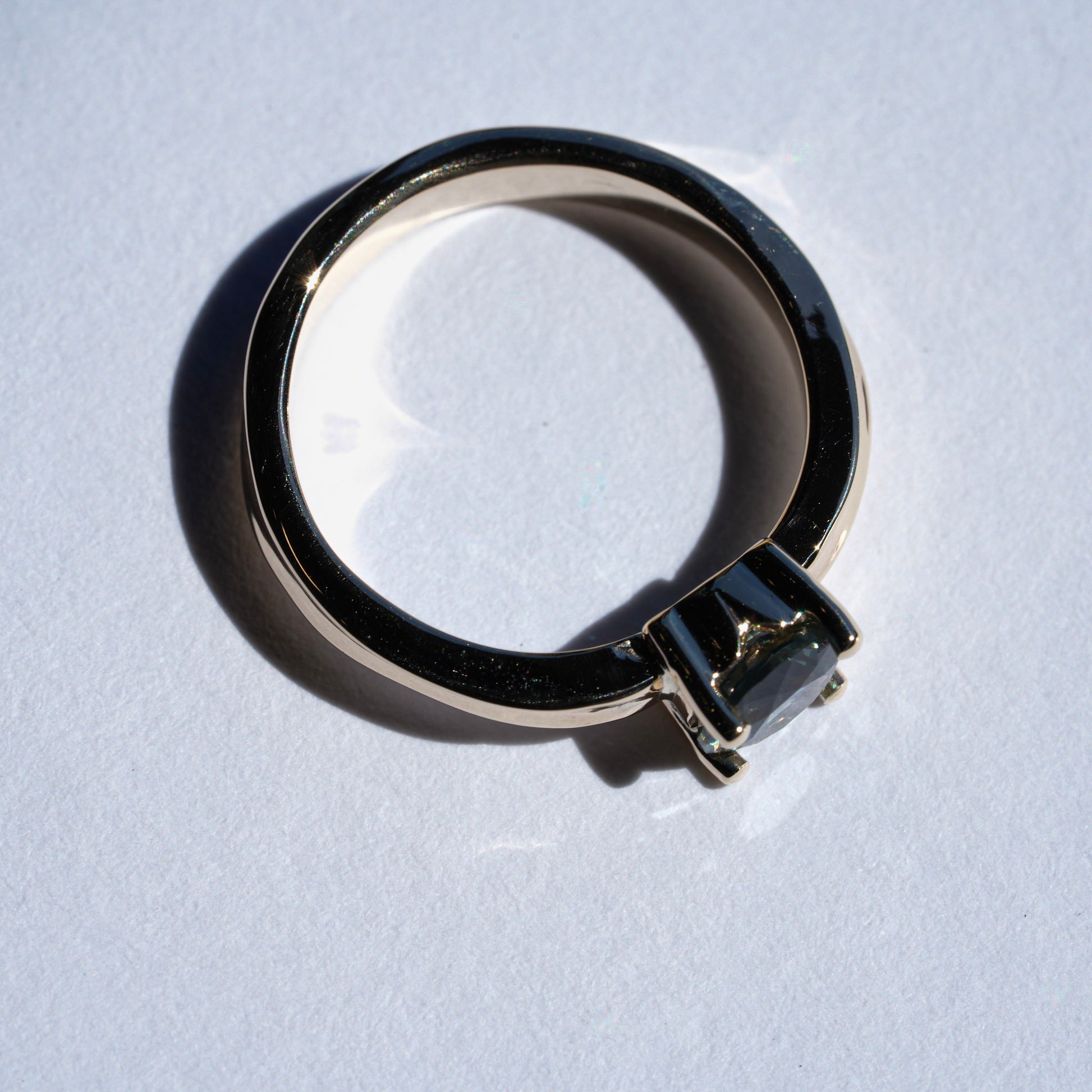 Mid Blush Green Natural Sapphire + Wave Ring