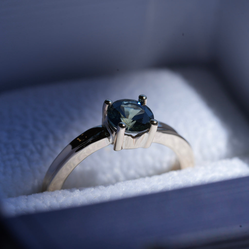 Mid Blush Green Natural Sapphire + Wave Ring
