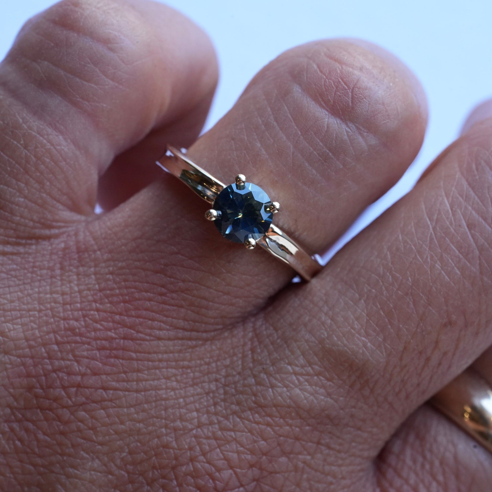 Mid Blush Green Natural Sapphire + Wave Ring
