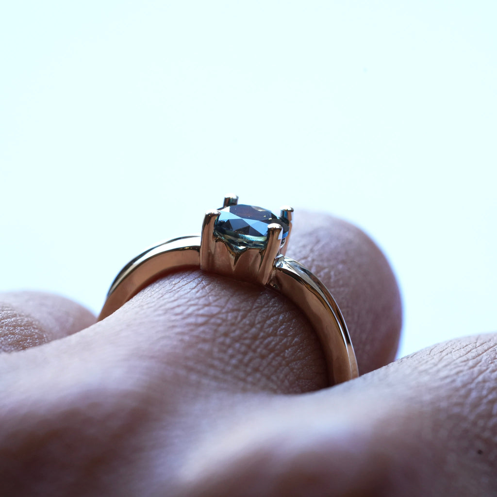 Mid Blush Green Natural Sapphire + Wave Ring